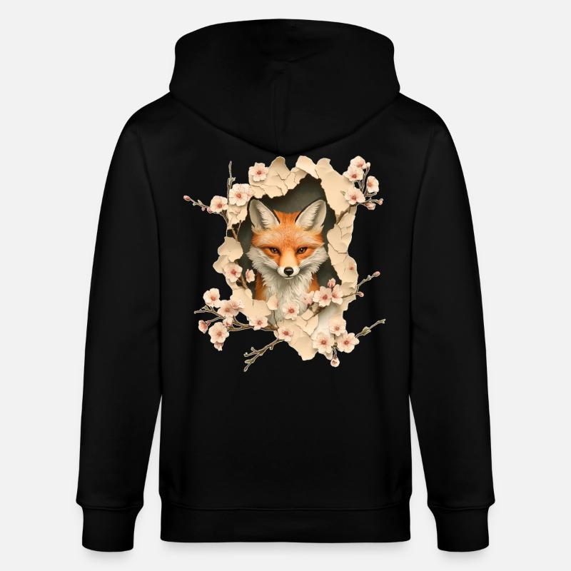 Fuchs mit Kirschblüten - Stanley/Stella Unisex Bio-Kapuzenjacke CULTIVATOR  - Schwarz