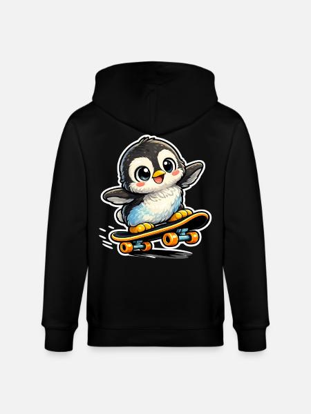 Kawaii penguin on skateboard - Stanley/Stella CULTIVATOR Unisex Organic Hooded Jacket - black