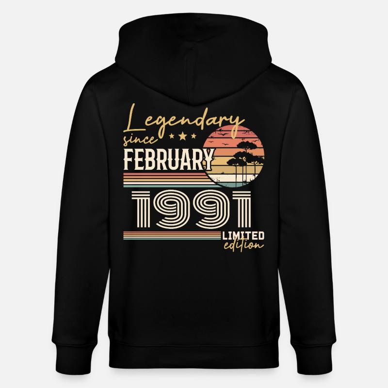 Février 1991 anniversaire 1991 légendes Février - Veste à capuche bio CULTIVATOR Stanley/Stella Unisexe - noir