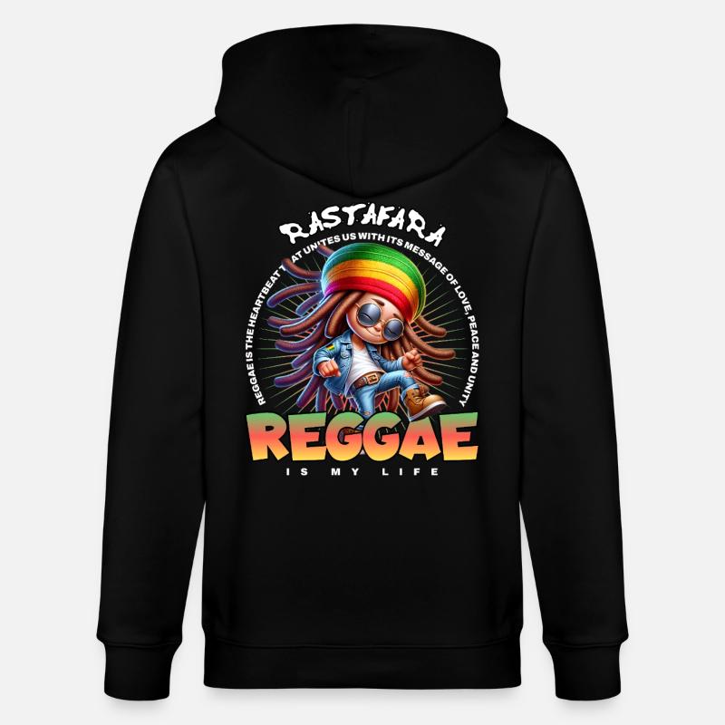 Dessin animé Reggae Vibes Rastafari - Veste à capuche bio CULTIVATOR Stanley/Stella Unisexe - noir