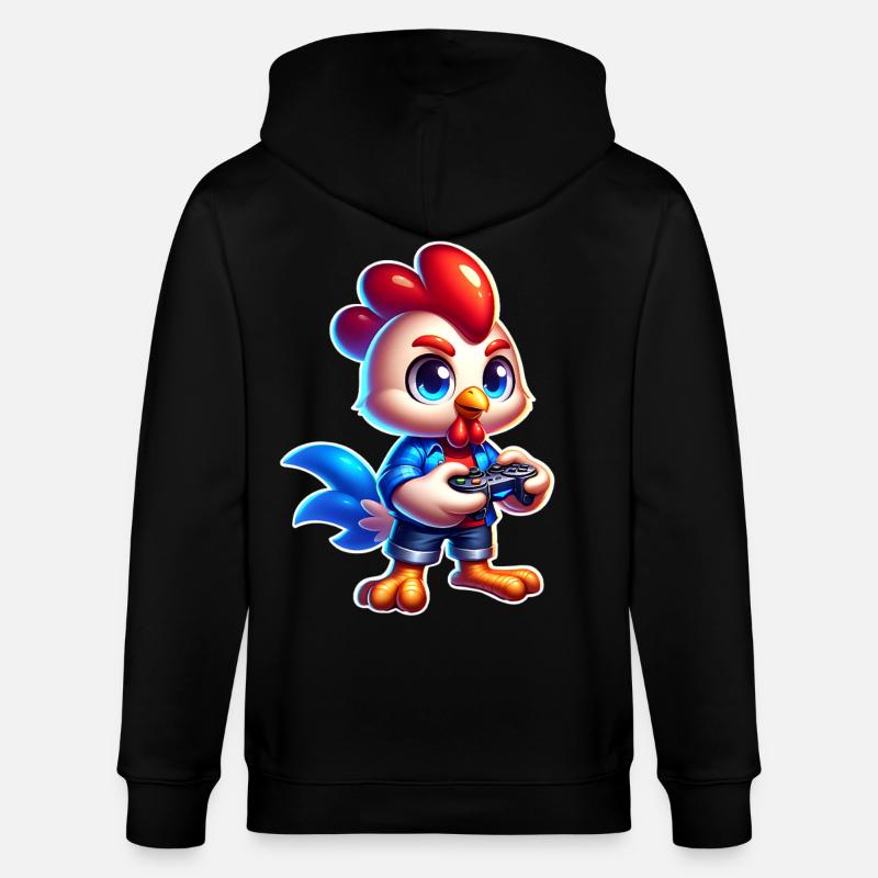 Gaming Huhn mit Controller - Stanley/Stella Unisex Bio-Kapuzenjacke CULTIVATOR  - Schwarz