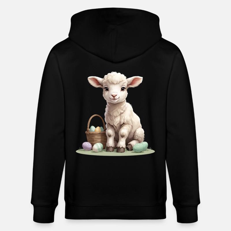 Pastel lamb with Easter eggs - Stanley/Stella CULTIVATOR  Unisex Organic Hooded Jacket - black