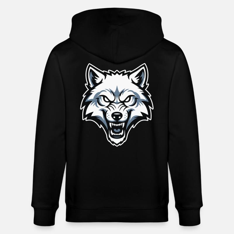 Wild Arctic White Wolf Maskottchen-Maskottchen-Logo - Stanley/Stella Unisex Bio-Kapuzenjacke CULTIVATOR  - Schwarz