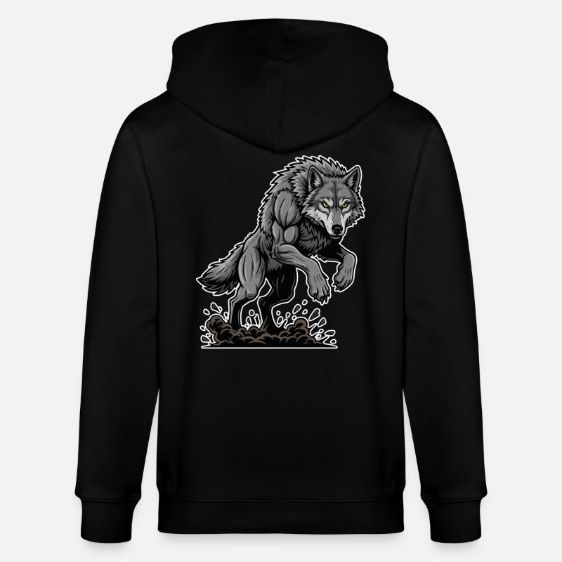 Werwolf Mighty Racing Maskottchen Wolf - Stanley/Stella Unisex Bio-Kapuzenjacke CULTIVATOR  - Schwarz