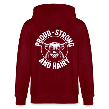 Highland Zottelpower - Stanley/Stella Unisex Bio-Kapuzenjacke CULTIVATOR  - Burgunderrot - Hinten - Anna (173cm)