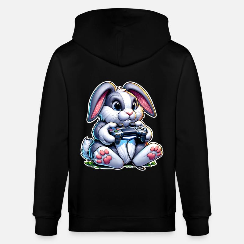 Gamer Hase mit Controller - Stanley/Stella Unisex Bio-Kapuzenjacke CULTIVATOR  - Schwarz