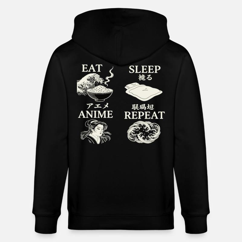 MANGER DORMIR ANIME RÉPÉTER - Veste à capuche bio CULTIVATOR Stanley/Stella Unisexe - noir