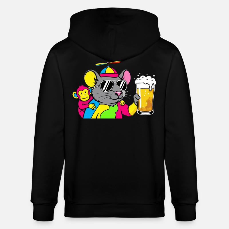 Party Maus mit Bier - Stanley/Stella Unisex Bio-Kapuzenjacke CULTIVATOR - Schwarz