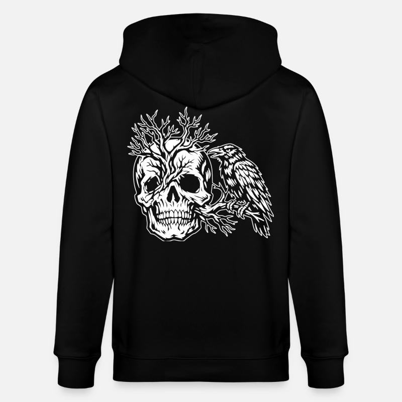 Schädel, Baum und Rabe - Stanley/Stella Unisex Bio-Kapuzenjacke CULTIVATOR  - Schwarz