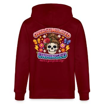 Overstimulated Unhinged Skull Flora - Stanley/Stella CULTIVATOR  Unisex Organic Hooded Jacket - burgundy - Back - Anna (173cm)