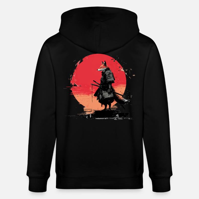 Fox Samurai au coucher du soleil - Veste à capuche bio CULTIVATOR Stanley/Stella Unisexe - noir