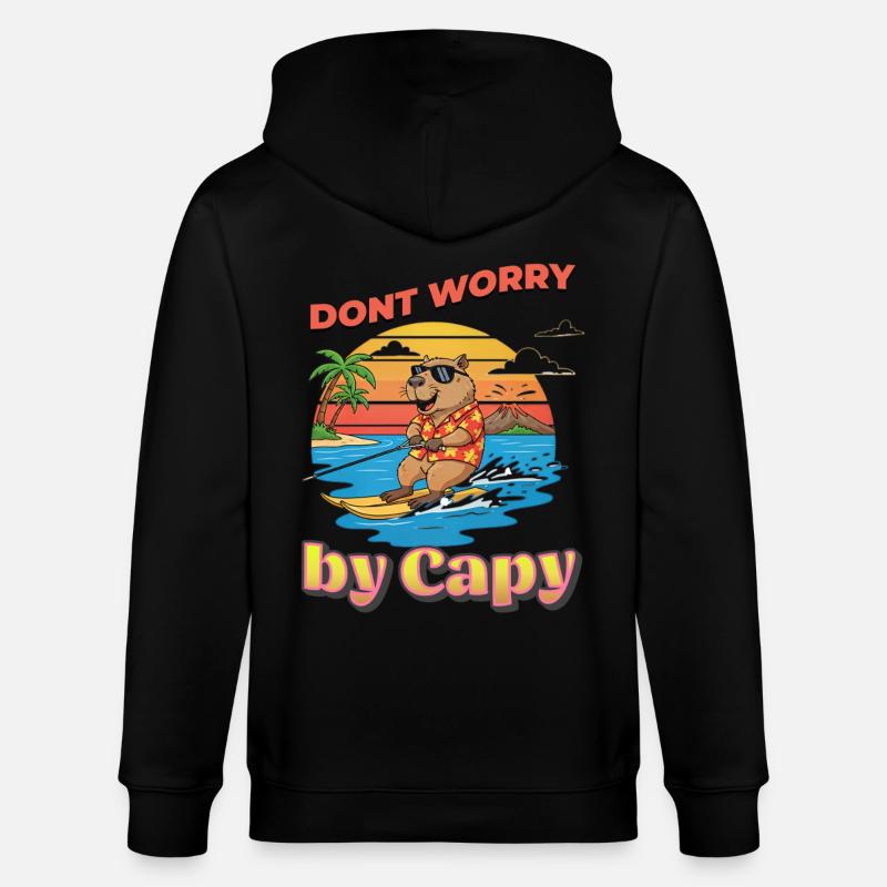 Surfeur capybara au coucher du soleil - Veste à capuche bio CULTIVATOR Stanley/Stella Unisexe - noir