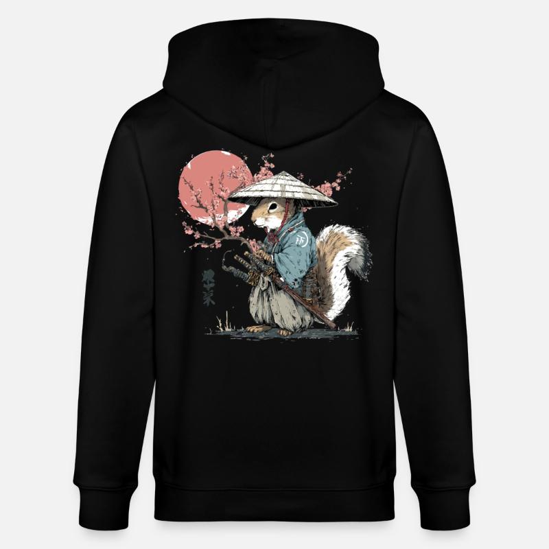 Samouraï Écureuil en Robe de Sakura - Veste à capuche bio CULTIVATOR Stanley/Stella Unisexe - noir