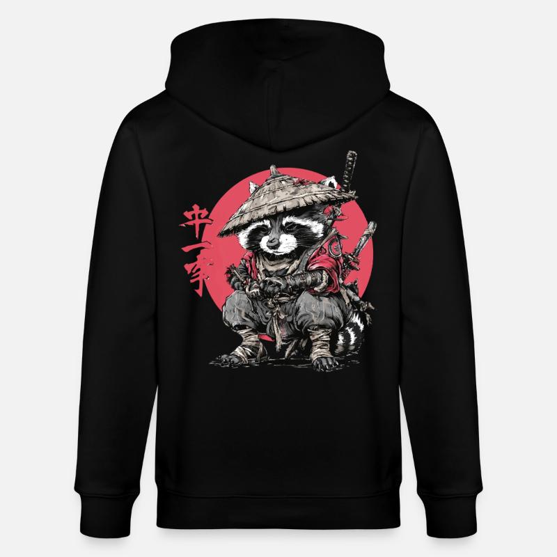 Waschbär-Samurai im Roten Kreis - Stanley/Stella Unisex Bio-Kapuzenjacke CULTIVATOR  - Schwarz