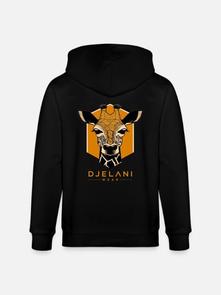 Geometric Giraffe in Ochre - Stanley/Stella CULTIVATOR Unisex Organic Hooded Jacket - black