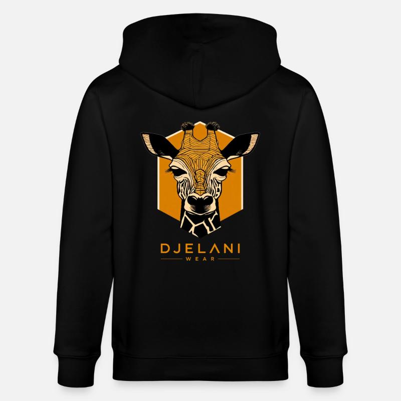 Geometric Giraffe in Ochre - Stanley/Stella CULTIVATOR  Unisex Organic Hooded Jacket - black