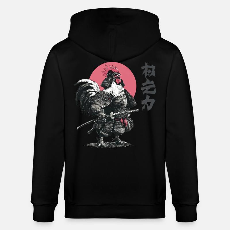 Rooster Samurai Armor Print - Stanley/Stella CULTIVATOR Unisex Organic Hooded Jacket - black