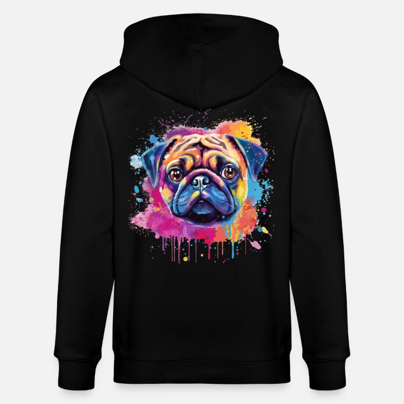 Lebendiges Mops-Splash-Porträt - Stanley/Stella Unisex Bio-Kapuzenjacke CULTIVATOR  - Schwarz