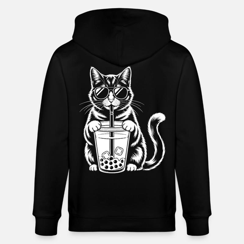 Katze mit Bubble Tee - Stanley/Stella Unisex Bio-Kapuzenjacke CULTIVATOR  - Schwarz