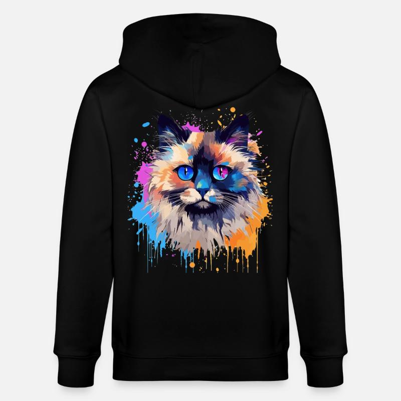 Bunte Birman-Katzengesicht-Splash-Kunst - Stanley/Stella Unisex Bio-Kapuzenjacke CULTIVATOR  - Schwarz