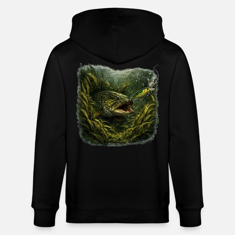 Hecht-Hinterhalt-Räuberfisch-Design - Stanley/Stella Unisex Bio-Kapuzenjacke CULTIVATOR - Schwarz