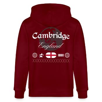 Souvenir de voyage pour le streetwear de Cambridge, Angleterre - Veste à capuche bio CULTIVATOR Stanley/Stella Unisexe - bordeaux - Dos - Anna (173cm)