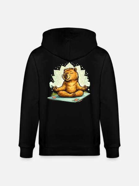 Sweet capybara doing yoga - Stanley/Stella CULTIVATOR  Unisex Organic Hooded Jacket - black