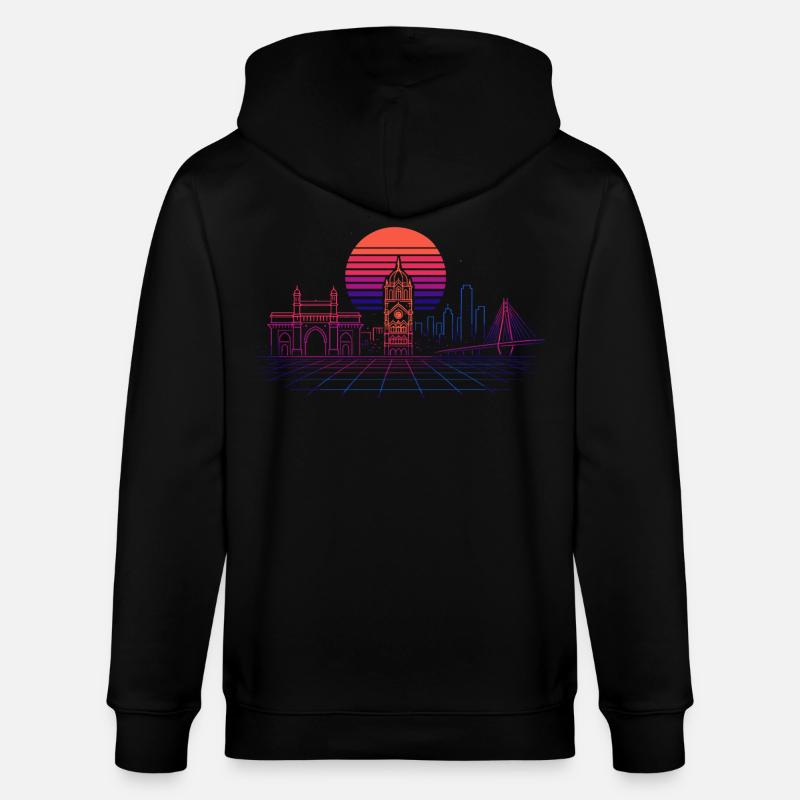 Neon-Synthwave Stadtsilhouette - Mumbai - Stanley/Stella Unisex Bio-Kapuzenjacke CULTIVATOR  - Schwarz