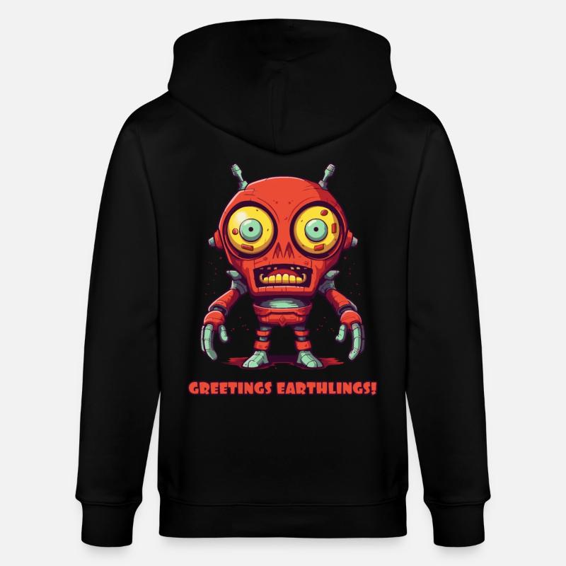 Grüße Erdlinge – Alien-Roboter - Stanley/Stella Unisex Bio-Kapuzenjacke CULTIVATOR  - Schwarz