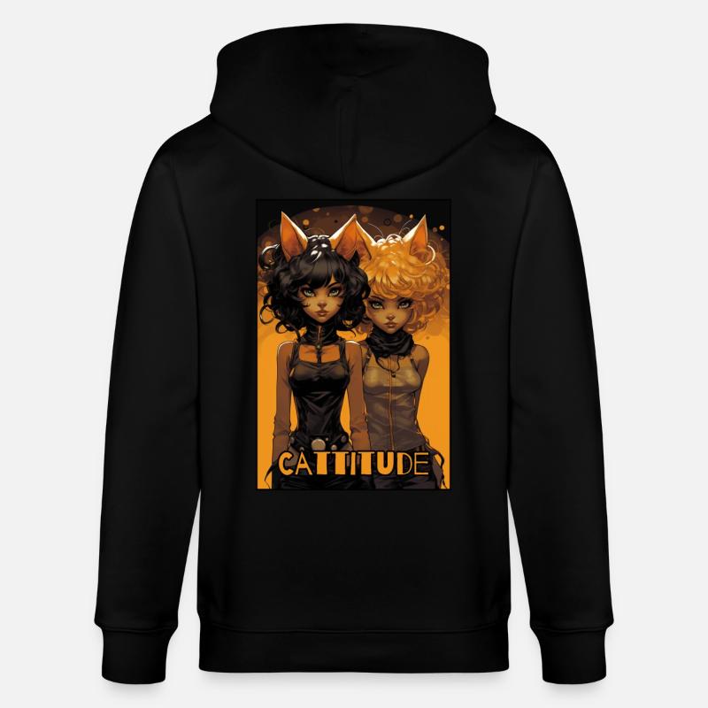 Cattitude: Zwei Katzenmädchen - Stanley/Stella Unisex Bio-Kapuzenjacke CULTIVATOR  - Schwarz