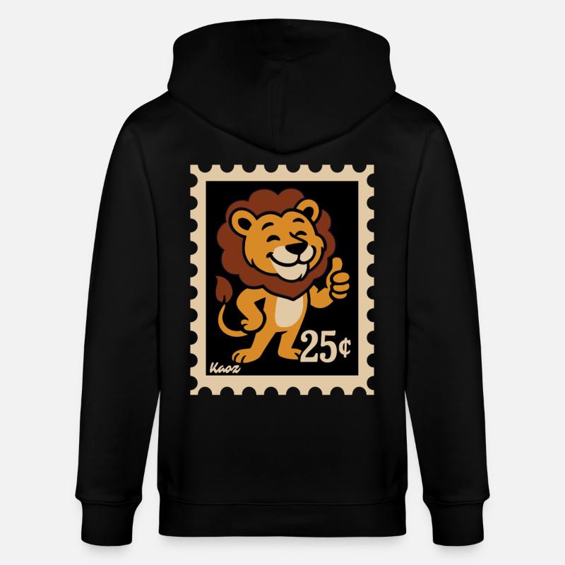 Lion amical sur un timbre-poste - Veste à capuche bio CULTIVATOR Stanley/Stella Unisexe - noir