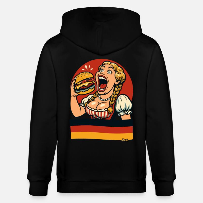 Dirndl woman eats giant burger - Stanley/Stella CULTIVATOR  Unisex Organic Hooded Jacket - black