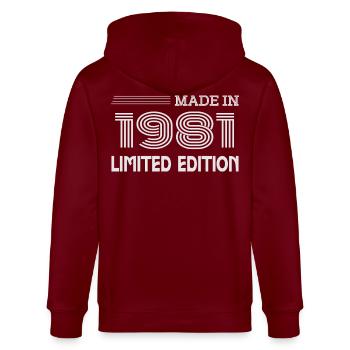 Originaler Vintage 1981 1981 Retro-Jubiläum 1981 - Stanley/Stella Unisex Bio-Kapuzenjacke CULTIVATOR  - Burgunderrot - Hinten - Anna (173cm)