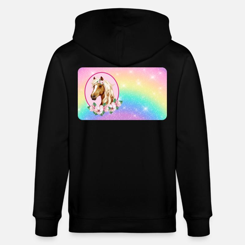Pferd mit Blumen und Glitter Regenbogen - Stanley/Stella Unisex Bio-Kapuzenjacke CULTIVATOR - Schwarz