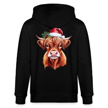 Weihnachts Kuh, Highland, Hochlandrind - Stanley/Stella Unisex Bio-Kapuzenjacke CULTIVATOR  - Schwarz - Hinten - Anna (173cm)