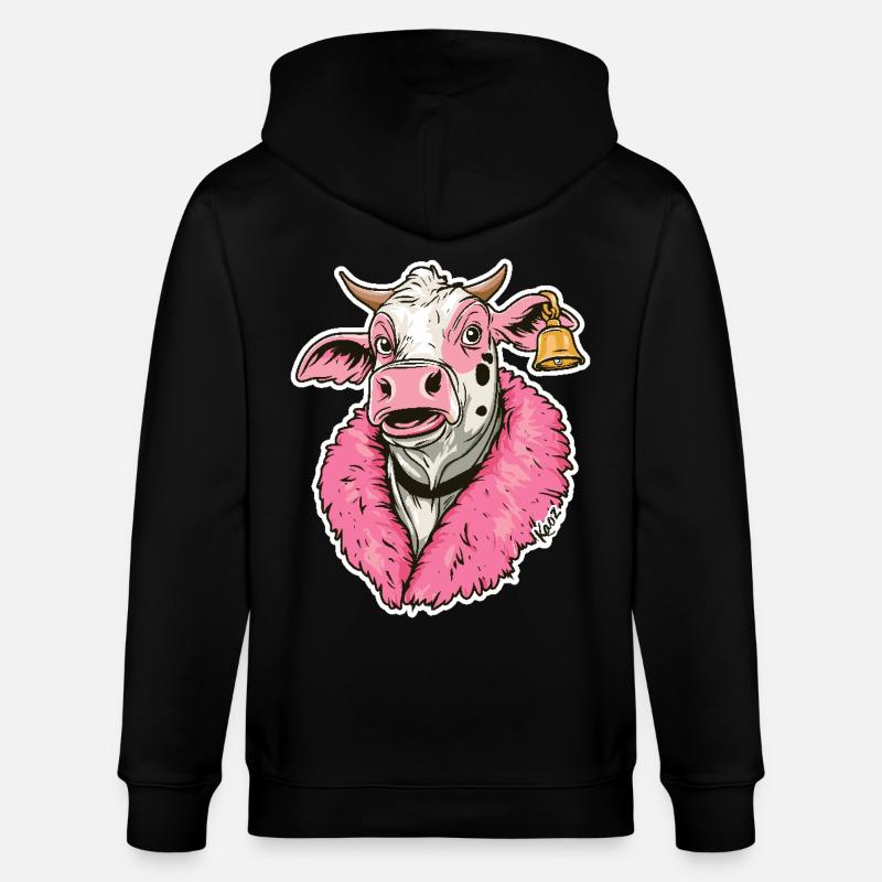 modische Mode-Kuh in pinker Jacke - Stanley/Stella Unisex Bio-Kapuzenjacke CULTIVATOR  - Schwarz