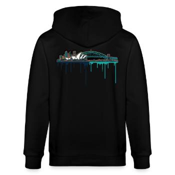Sydney Skyline Neon-Tropfen Druck - Stanley/Stella Unisex Bio-Kapuzenjacke CULTIVATOR  - Schwarz - Hinten - Anna (173cm)