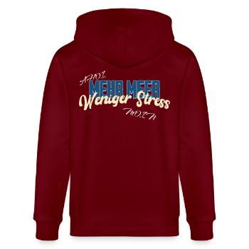 More sea, less stress – North Sea Moin Ahoy - Stanley/Stella CULTIVATOR  Unisex Organic Hooded Jacket - burgundy - Back - Anna (173cm)