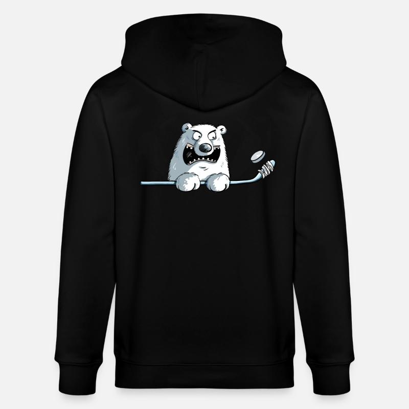 Cooler Eisbär Mit Eishockeyschläger I Eishockey - Stanley/Stella Unisex Bio-Kapuzenjacke CULTIVATOR  - Schwarz