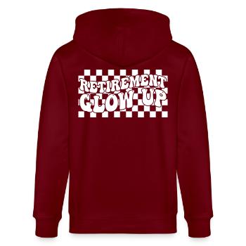 Retirement Glow Up Retro Checkerboard Retirement - Stanley/Stella CULTIVATOR  Unisex Organic Hooded Jacket - burgundy - Back - Anna (173cm)
