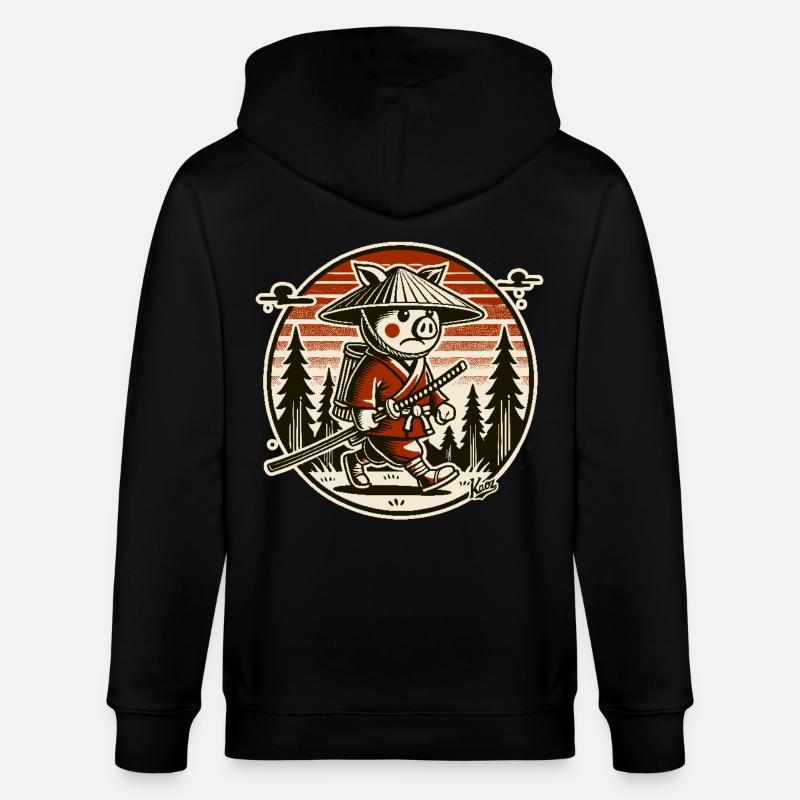 Samurai-Schwein Ronin auf Wanderschaft - Stanley/Stella Unisex Bio-Kapuzenjacke CULTIVATOR  - Schwarz