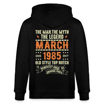 März 1985 Geburtstagsgeschenk Vintage März 1985 - Stanley/Stella Unisex Bio-Kapuzenjacke CULTIVATOR  - Schwarz - Hinten - Anna (173cm)