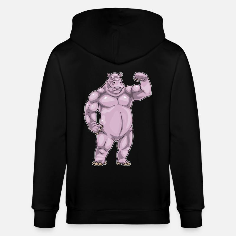 Hippopotame Bodybuilder Musculation - Veste à capuche bio CULTIVATOR Stanley/Stella Unisexe - noir