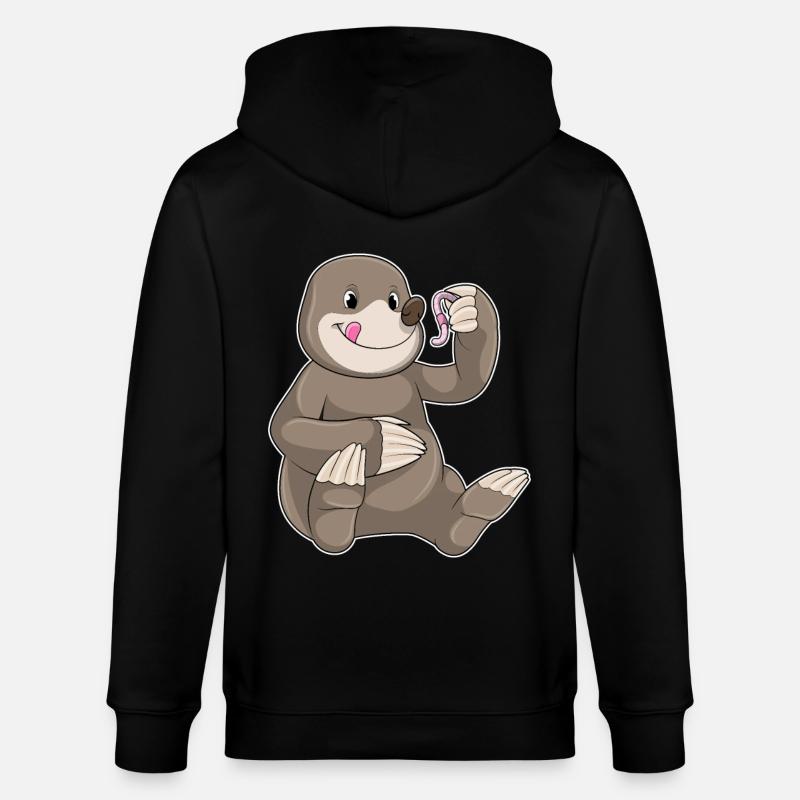 Mole with earthworm - Stanley/Stella CULTIVATOR  Unisex Organic Hooded Jacket - black
