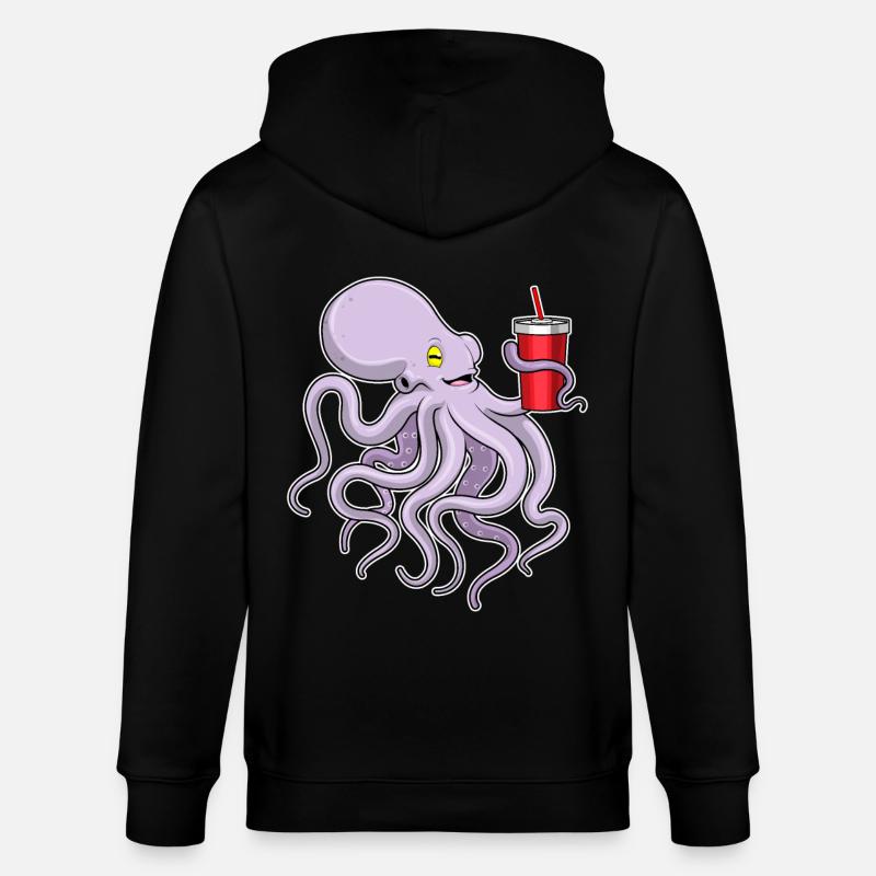 Krake mit Trinkbecher - Stanley/Stella Unisex Bio-Kapuzenjacke CULTIVATOR - Schwarz