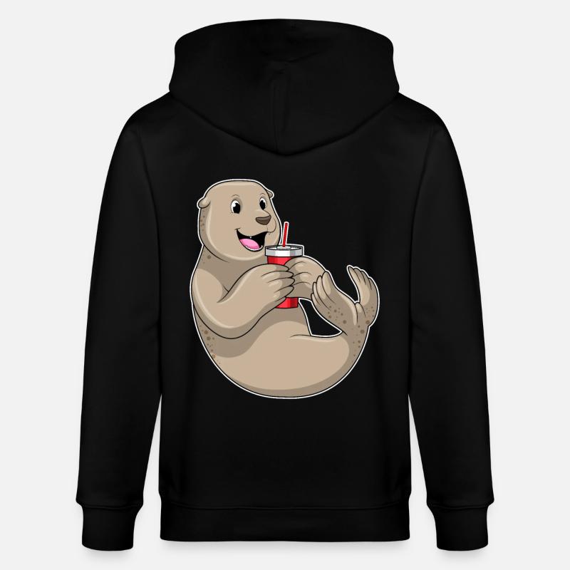 Seehund mit Becher mit Strohhalm - Stanley/Stella Unisex Bio-Kapuzenjacke CULTIVATOR  - Schwarz