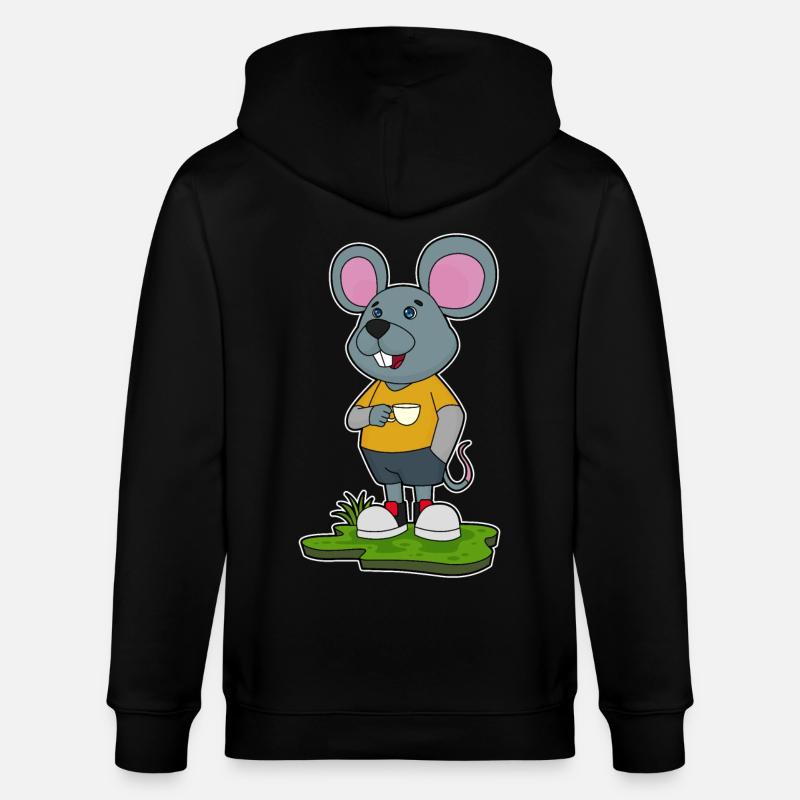 Maus mit Kaffeetasse - Stanley/Stella Unisex Bio-Kapuzenjacke CULTIVATOR  - Schwarz