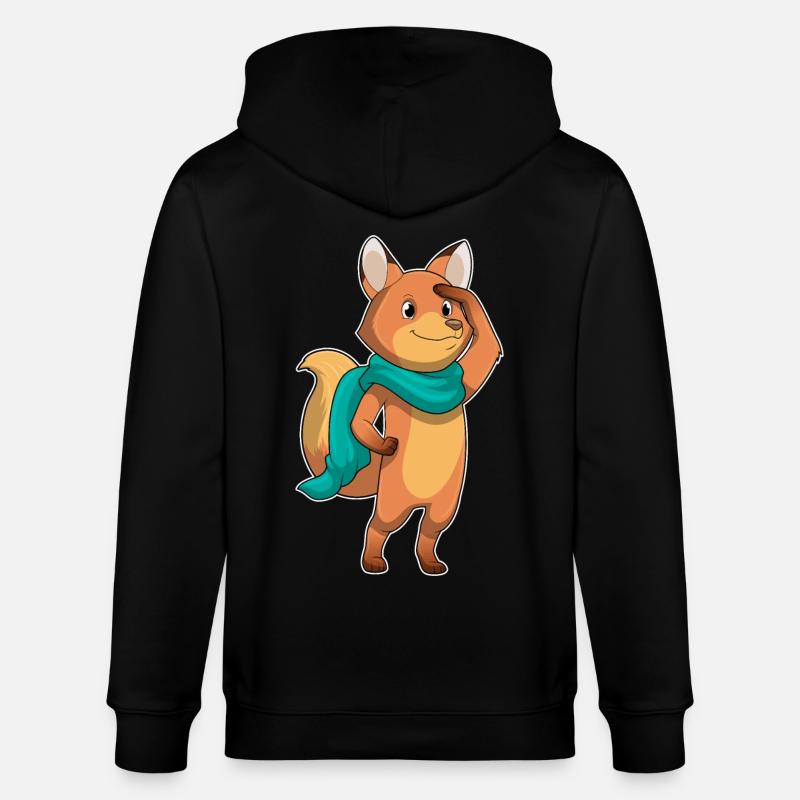 Fuchs mit Schal - Stanley/Stella Unisex Bio-Kapuzenjacke CULTIVATOR  - Schwarz