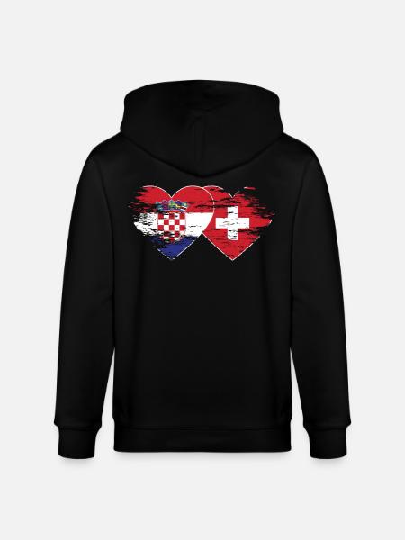 Croatia Switzerland flag heart used - Stanley/Stella CULTIVATOR Unisex Organic Hooded Jacket - black