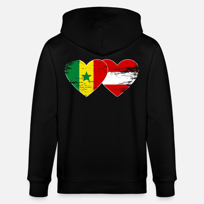 Sénégal Autriche Drapeau Mains Coeur Utilisé - Veste à capuche bio CULTIVATOR Stanley/Stella Unisexe - noir